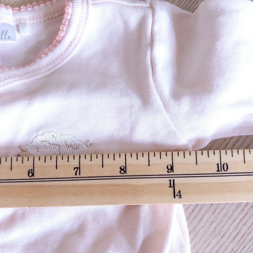 Tres Beau et Belle Footed Sleeper Pink Sheep Embroidered Pima Cotton Baby 3-6M